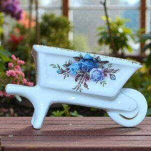 Royal Albert Moonlight Rose Wheelbarrow Bone China Blue Floral Gold Trim England